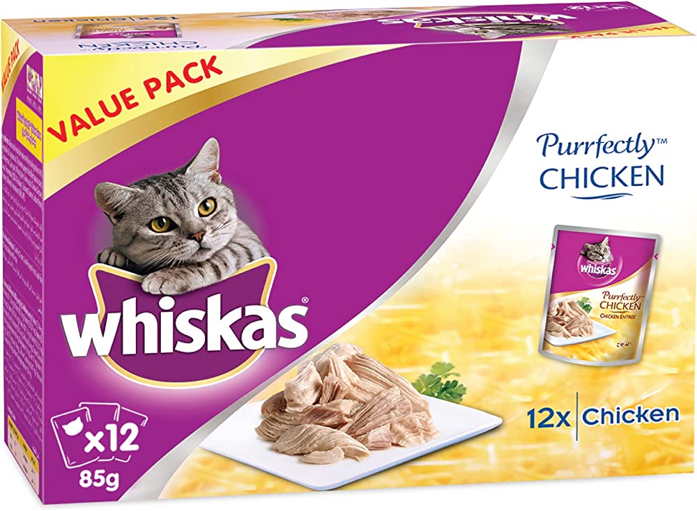 عبوة طعام قطط بيرفيكتلي تشيكن من ويسكاس، 12 قطعة، 85 غرام، ارجواني، 430446 